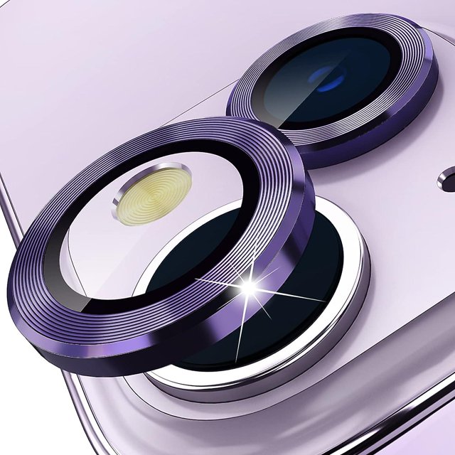 Protector de cámara trasera morado compatible con iPhone 14/iPhone 14 Plus, protección de cámara de vidrio templado HD antiarañazos, anillo de lente de metal individual 202
