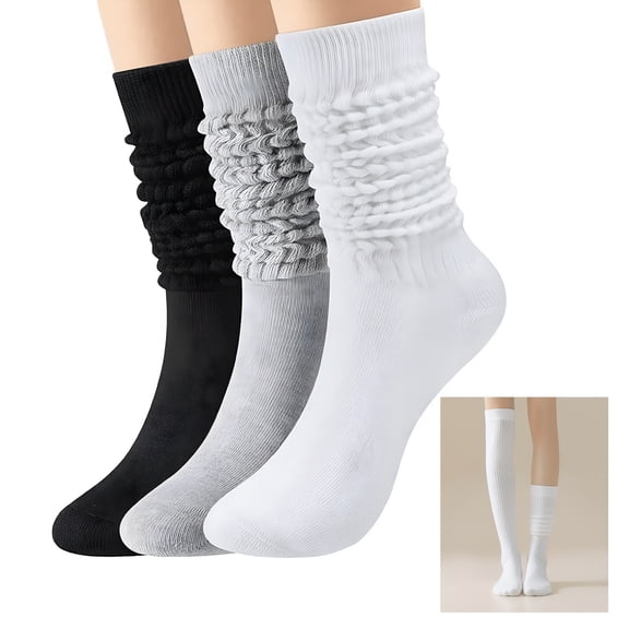TELOLY 6 Pairs Slouch Socks Women, Cotton Cushion Boot Socks, Soft Scrunchy Thigh High Leg Warmers (Size 9-11)