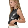 thumbnail image 5 of SGFCWSX Girls Halter Neck Cropped Tank Tops Kids Metallic Sleeveless Casual Top Black Size 5-6Years, 5 of 6