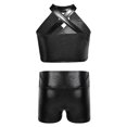 thumbnail image 2 of Aiihoo Kids Girls Metallic Jazz Skating Ballet Gymnastics Outfits Cross Keyhole Sparkly Sequins  Crop Top with Skirted Shorts Set Black 8, 2 of 6