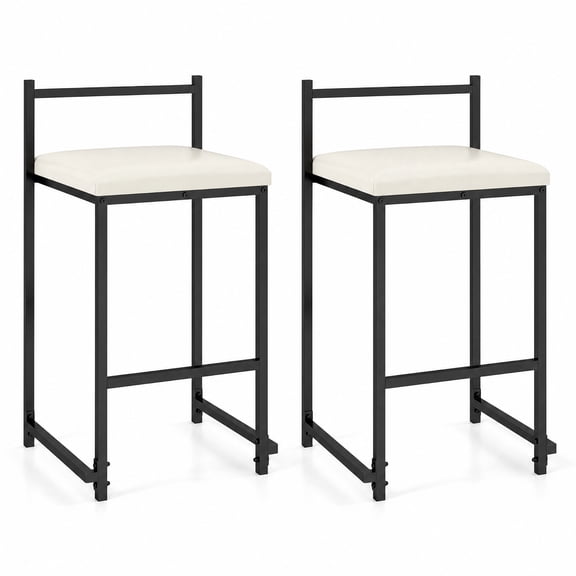 Furnibear Set of 2 Stackable Counter Height Bar Stools PU Leather Upholstered with Footrest for Kitchen Island Counter Bar Pub Dining Home, Black