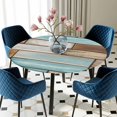 thumbnail image 5 of Elastic Fitted Round Tablecloth, Blue Brown Vintage Waterproof Stretch Table Cover for 55"-60" Tables, Retro Farmhouse Elegant Pastoral Washable Outdoor Tablecloths for Patio, Picnic, Camping, 5 of 9