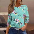 thumbnail image 6 of qelini Shirts for Women Graphic 3/4 Sleeve Floral Print Pullover Tops Crewneck Tunic Loose Casual Blouses, 6 of 8