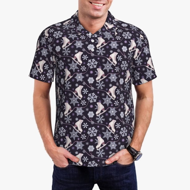 Balery Elegant ice skates snowflakes A Camisa Polo de Hombre con Estampado, de Manga Corta y Tejido Medio, Camisa Tipo Golf Polo-Medium