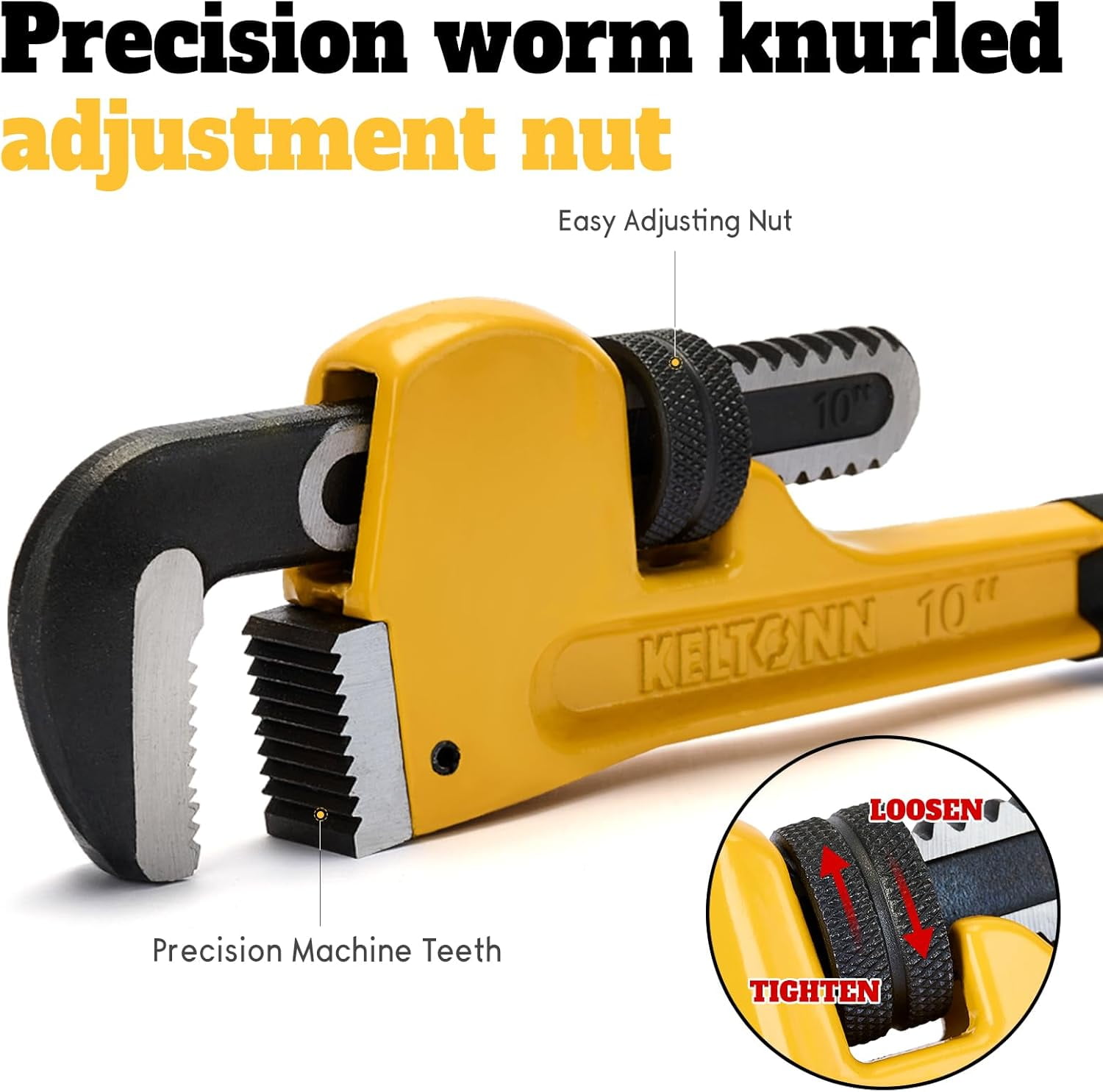 MKEUDQ-8 Inch Heavy Duty Pipe Wrench, Forged High Carbon Steel Adjustable Wrench with Non-Slip Serrated Jaws, Compact Plumbing Tool for Tight Spaces