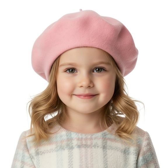 Toptie Classic Kids' Wool French Warm Beret Girl's Artist Hat, 9.5 inches Diameter-Pink