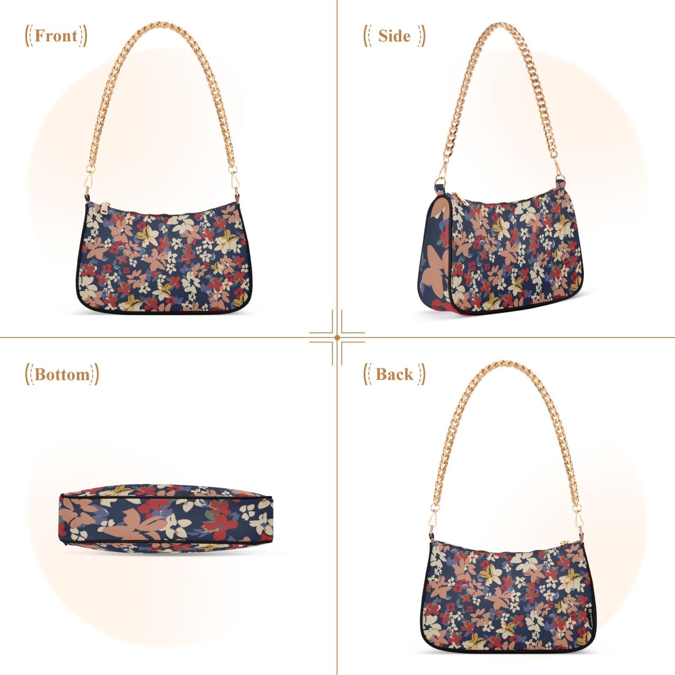Autumn Cute Tiny Flowers Womens Chain Shoulder Bag Tote Handbag Clutch Hobo Purse with Zipper for Travel Casual