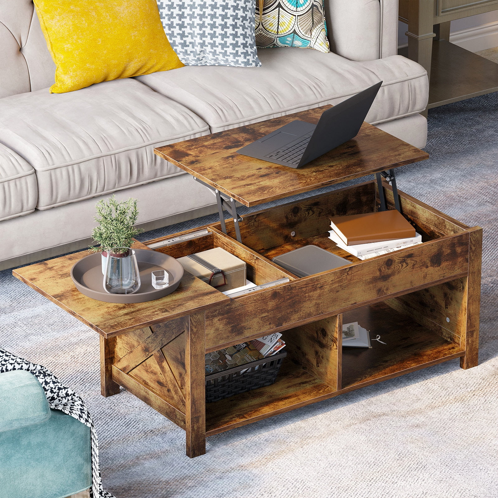 【がございま】 YITAHOME Wood Lift Top Coffee Table with Storage， Side Drawer