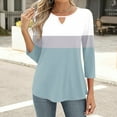 thumbnail image 4 of Viluyesy Round Neck T-Shirt for Womens 3/4 Sleeves Shirt Tops Fashionable Loose Blouse Light Blue Size L, 4 of 6
