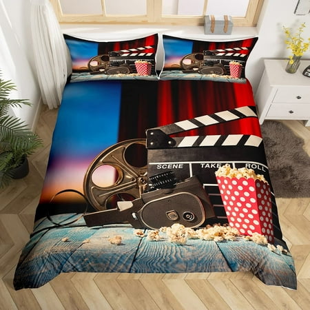

Movie Theme Duvet Cover Cinema Scenes Bedding Set Microfiber Ceremony Photo Photography Quilt Cover Single for Boys Girls