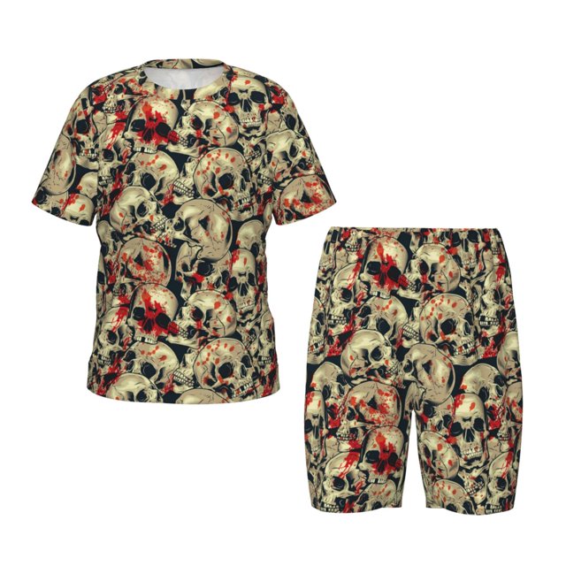 Balery Skulls1 Conjunto de Pijama Infantil de Manga Corta con Estampado – Ropa de Dormir de Algodón Suave-Medium
