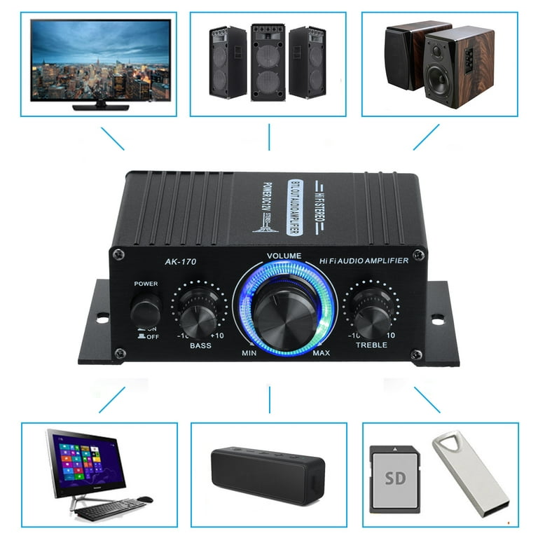 2 Channel Car Stereo Amplifier - 400W Dual Channel High Power Audio Sound  Auto Small Speaker Amp with LED Light and Remote Control, Support
