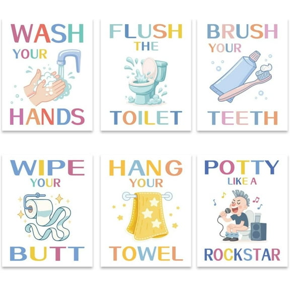 6 Pcs Funny Bathroom Signs Wall Art Prints Washroom Quotes and Sayings Art Prints Pictures Washroom Posters