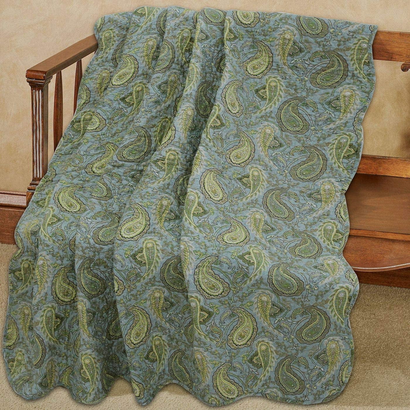 Cozy Line Green Paisley Print 100% Cotton Reversible Quilted Throw Blanket