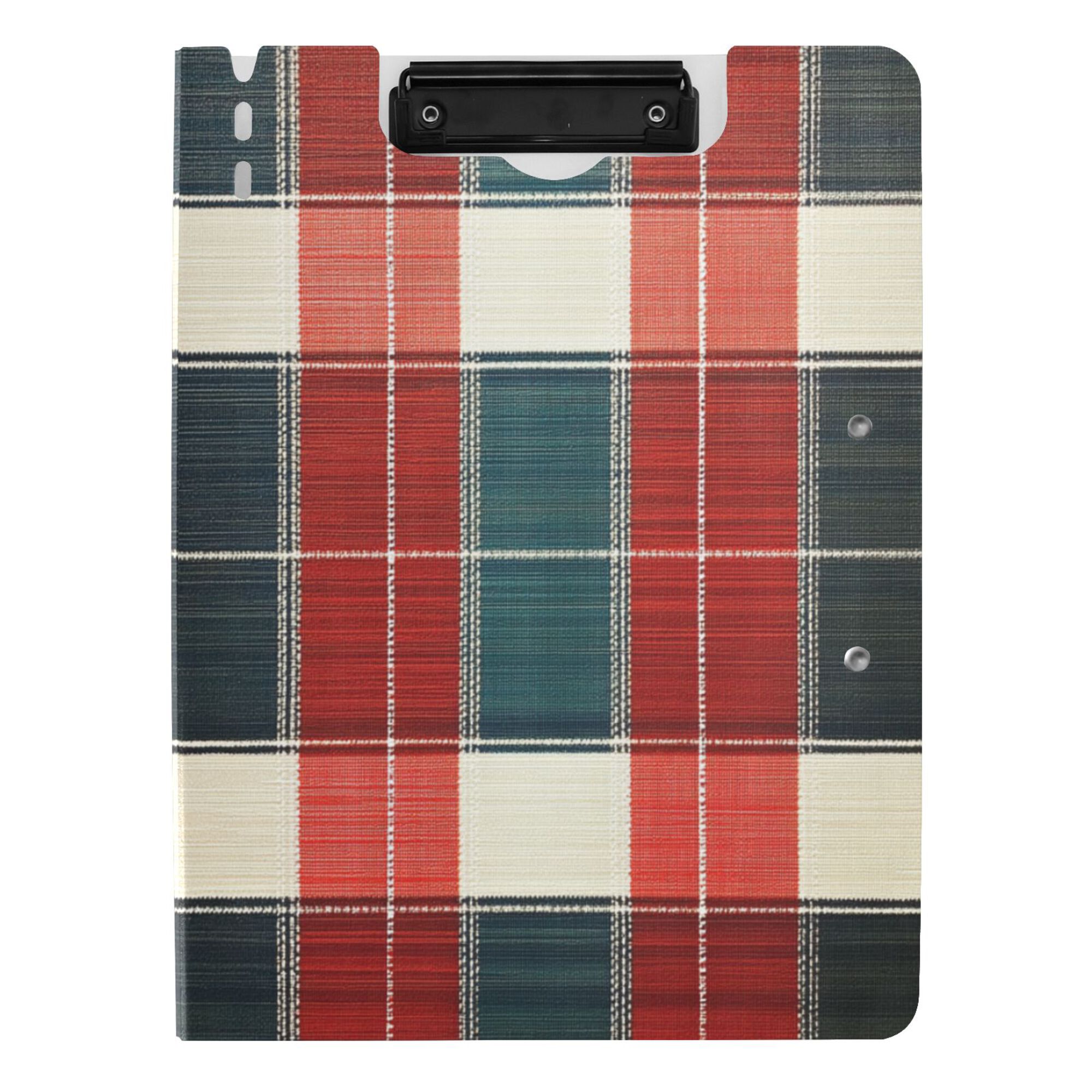 FORMRS A4 Clipboard Folder with Pen Holder Horizontal Foldable School Office Binder, Vibrant Red Tartan Pattern