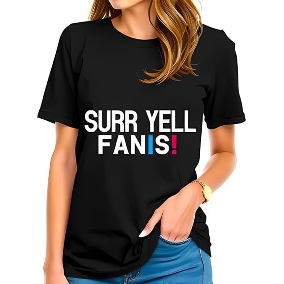 Stylish Cotton Short Sleeve T-Shirt with Bold " SURR YELL FANIS " Text Design - Trendy Urban Casual Wear