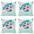 thumbnail image 1 of Marine Throw Pillow Cushion Case Pack of 4, Cartoon Smiling Fish Jumping out of Wavy Ocean on Heart and Flower Filled Backdrop, Modern Accent Double-Sided Print, 4 Sizes, Multicolor, by Ambesonne, 1 of 2