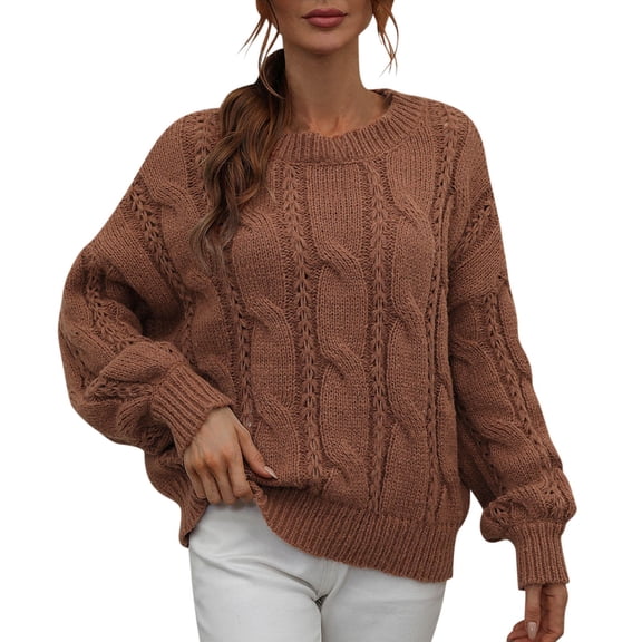 Vedolay Pullover Sweaters for Women Long Sleeve Pullover Striped Plus Size Knitted Sweaters Tops Brown,M