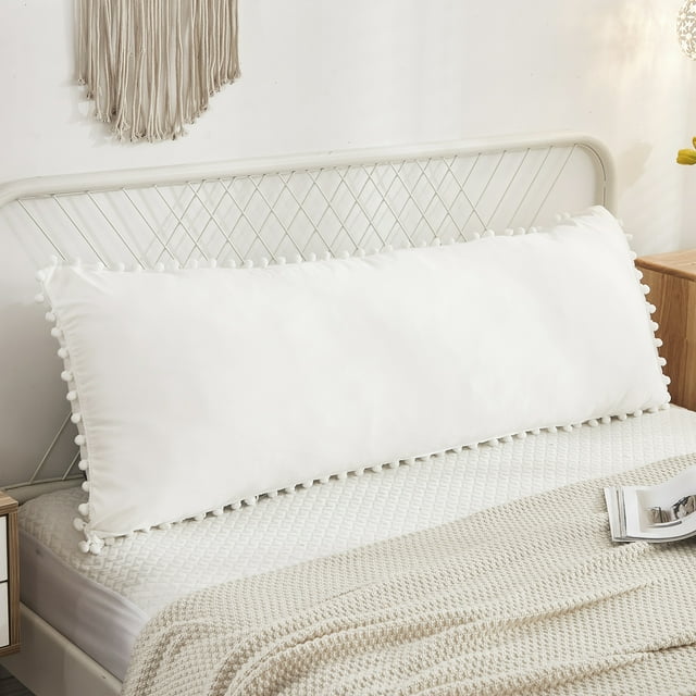 Move Over White Body Pillow Cover 20x54 inches Boho Chic Pom Poms Fringe Pattern Body Pillowcase 100% Washed Microfiber