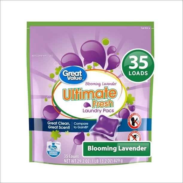 Great Value Blooming Lavender Ultimate Fresh Laundry Detergent Pacs, 35