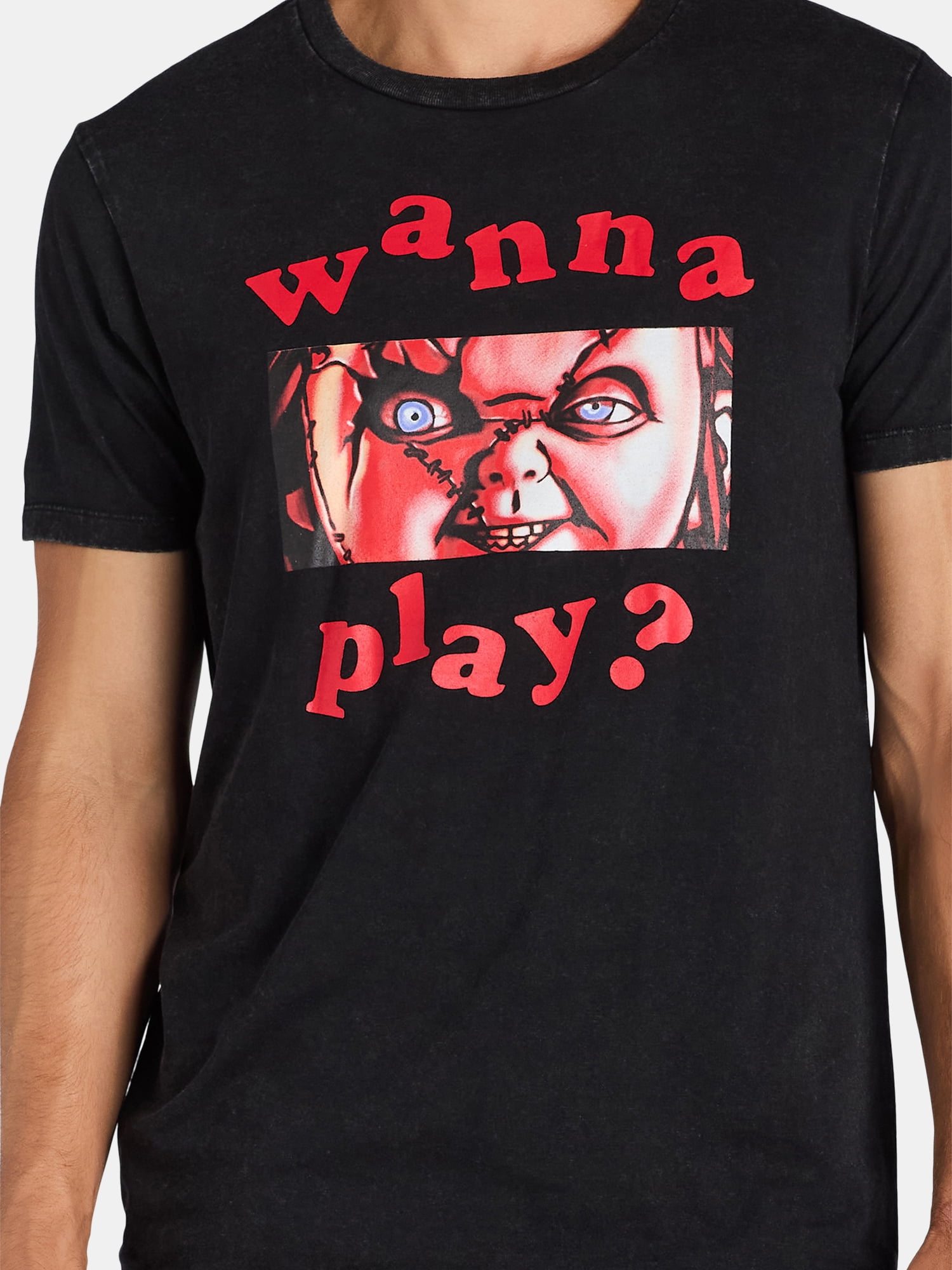 Child’s Play Chucky, Men's Wanna Play Graphic Tee with VHS Box Package, Sizes S-3XL