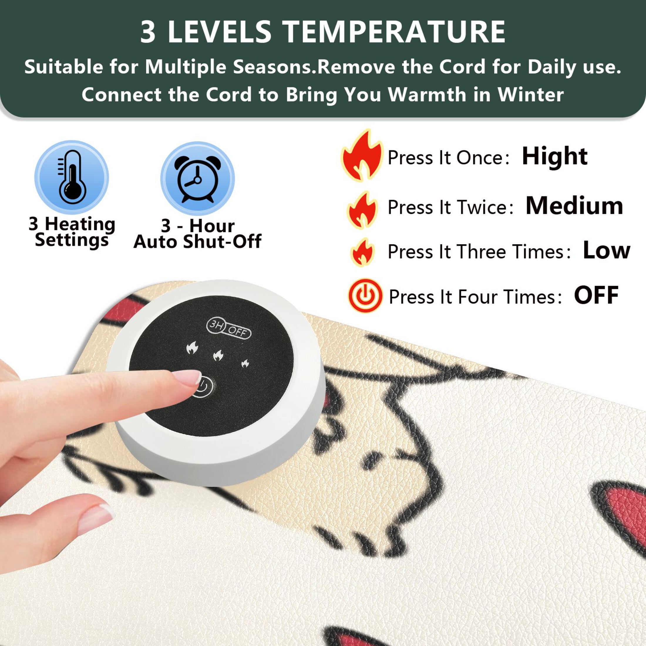 Large Heated Desk Mat Mouse Pad 31.5"x13"PU Leather Graphene Heating Desk Warmer with 3 Temperature Settings 110V US Plug Non-Slip Warm Pad for Home, Office, and Gaming Whimsical Puppy Bow Pattern