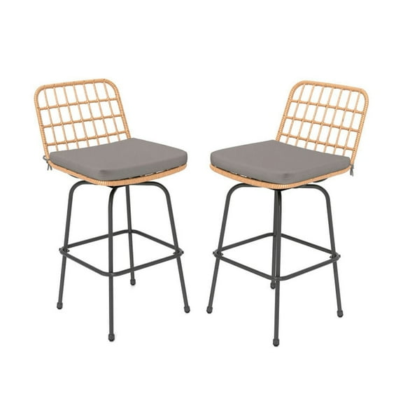 Spaco Patio Swivel Barstools Set of 2 with SoFeet Seat Cushions, Patio Chairs for Outdoor, Gray
