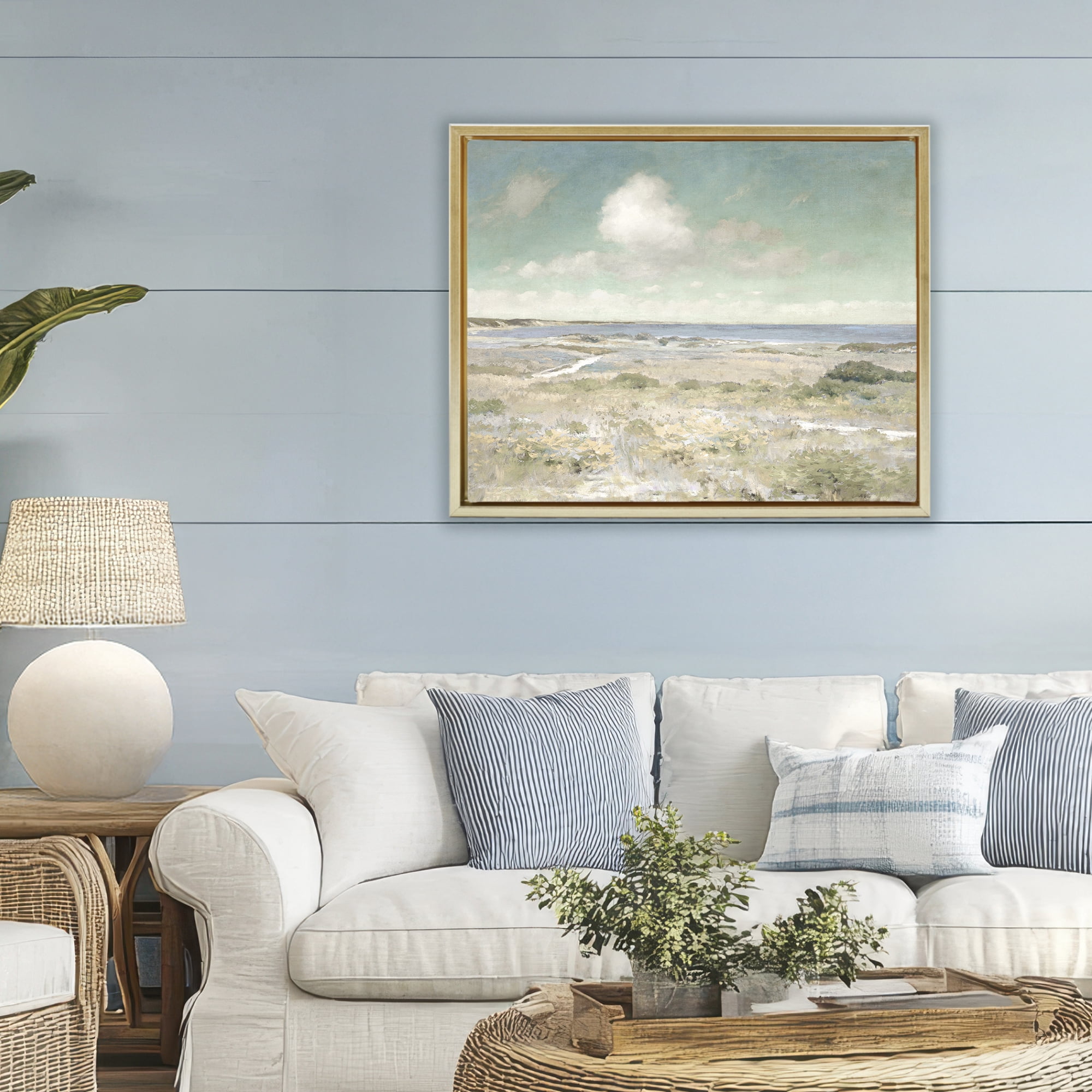 Stupell Industries Water View with Clouds Gold Framed Floater Canvas Wall Art, design by Christy McKee