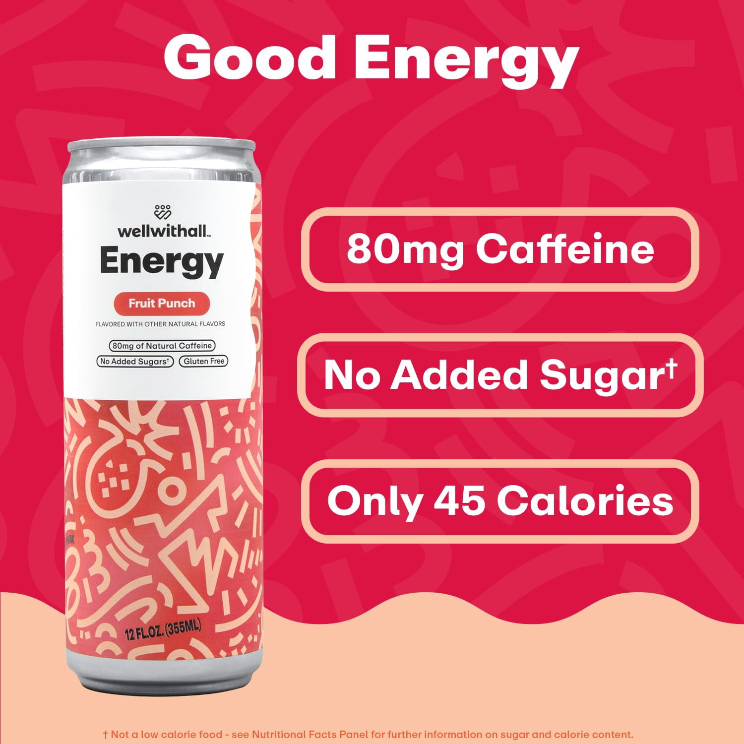 WellWithAll Energy Drink - Fruit Punch - Natural Caffeine - Lightly Sparkling 12 oz, 12 Pack