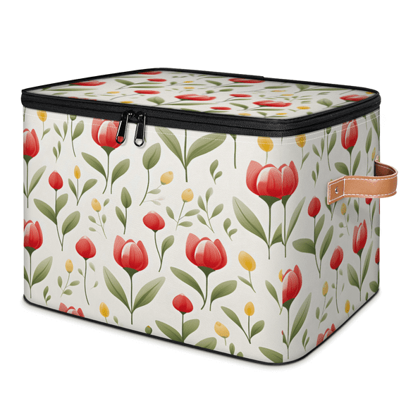 ADECORIVY Red Tulip Flower Storage Bin with Lid, Decorative Storage Boxes Cube for Shelves, Foldable Storage Baskets Closet Clothes Organizer with Handles
