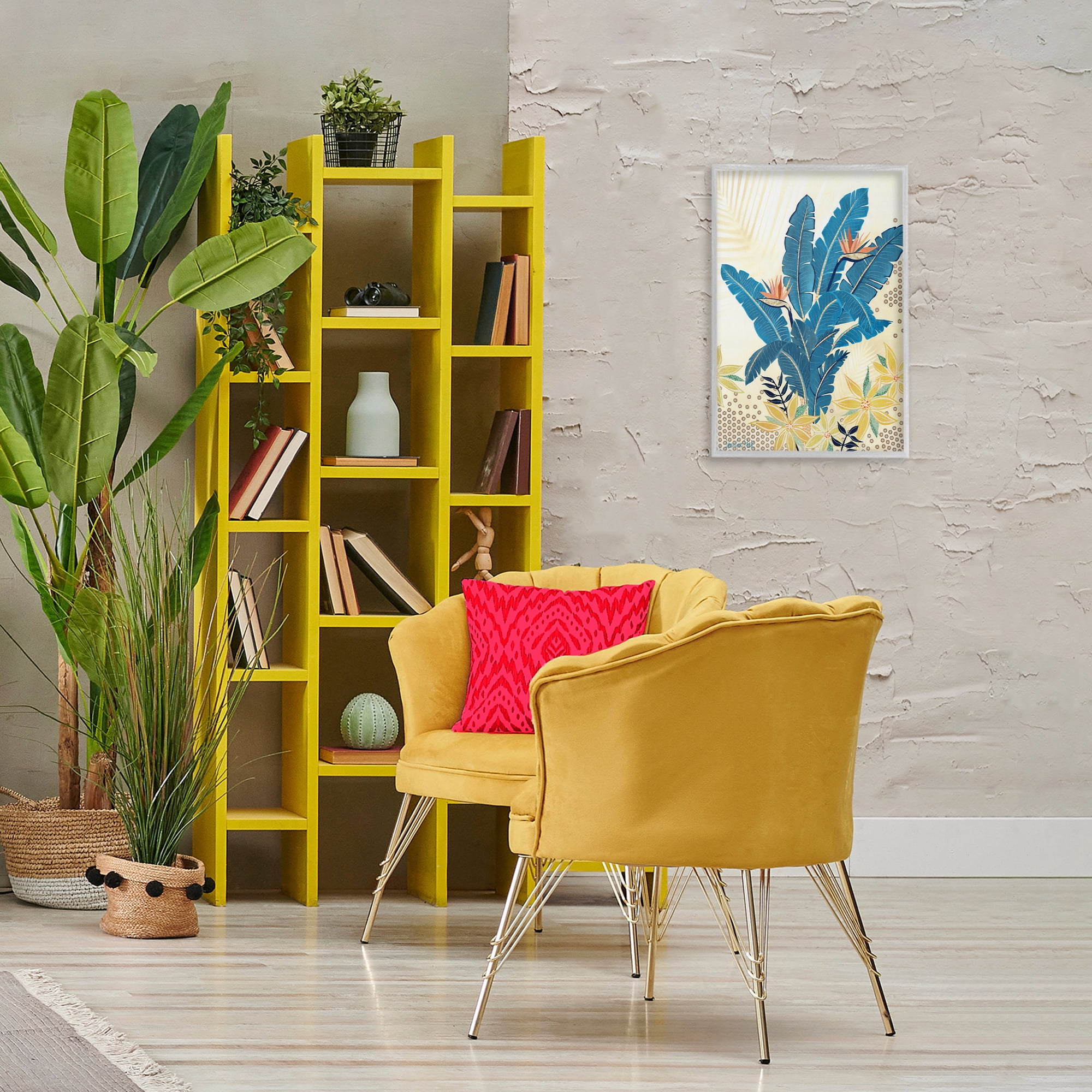 Stupell Industries Blue Birds Of Paradise Botanical & Floral Painting Gray Framed Art Print Wall Art, 16 x 24