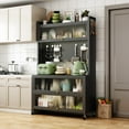 thumbnail image 3 of Kitchen Pantry Cabinet Storage with Microwave Shelf 5 Tier Metal Sideboard Baker's Rack Coffee Bar Hutch Buffet Laundry Storage, with Wheels & Hooks, 3 of 8