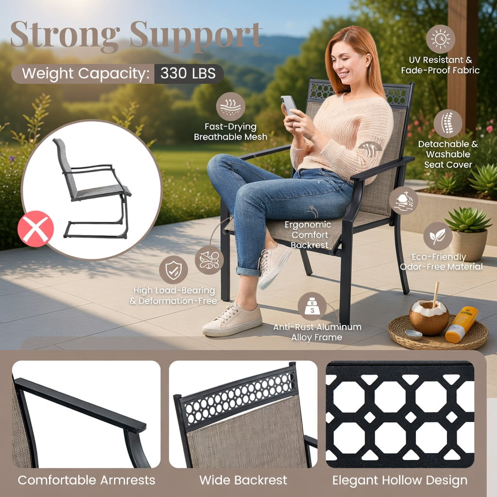 Hommoo 2-Piece Outdoor Patio Chair Set, All-Weather Breathable Fabric, Heavy-Duty Steel Frame, Poolside & Lawn Ready, Brown
