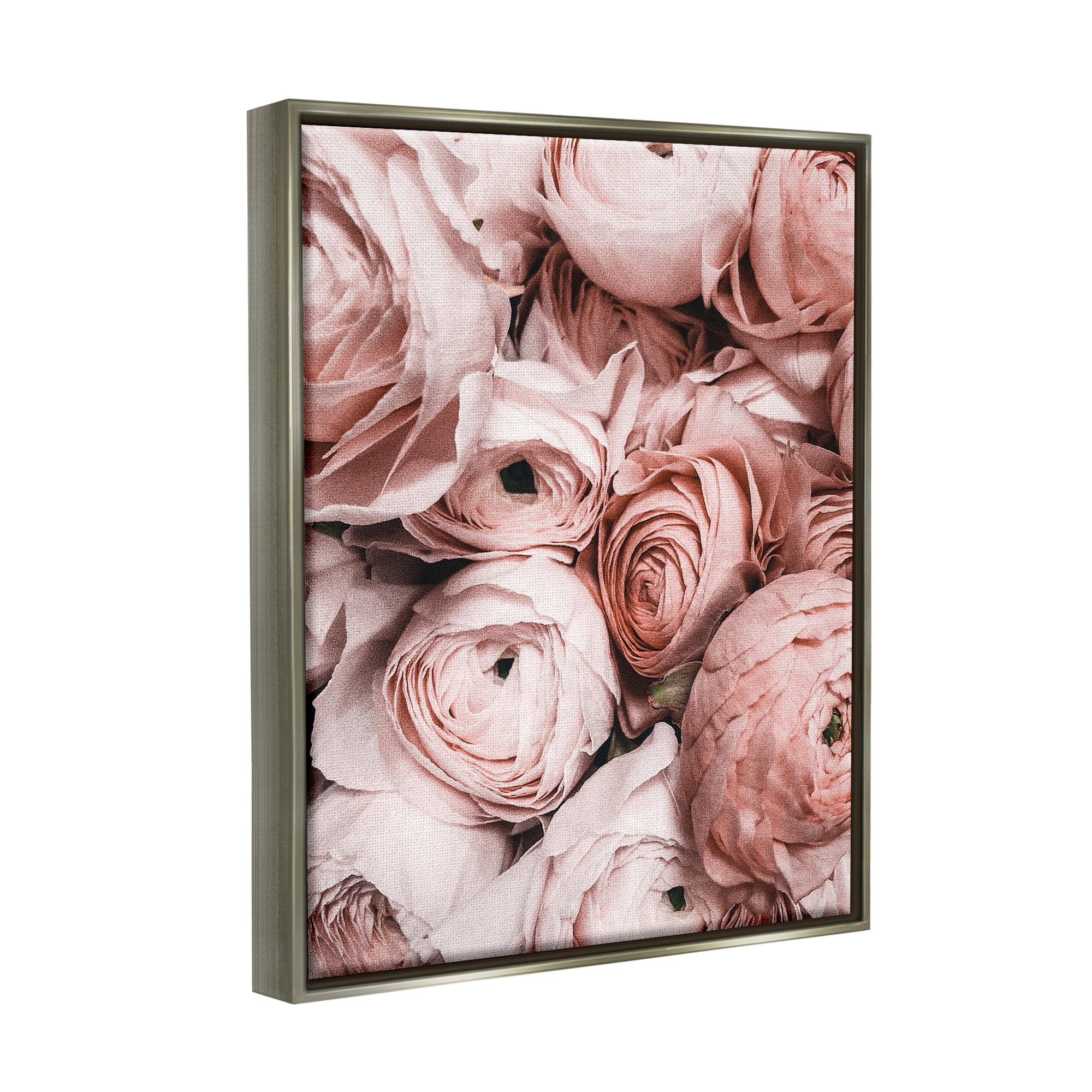 Stupell Industries Pink Muted Peonies Botanical & Floral Photography Gray Floater Framed Canvas Art Print Wall Art, 25 x 31