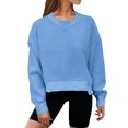 thumbnail image 1 of VBARHMQRT Sweatshirt for Women Winter Women's Round Neck Short Solid Color Hoodie, 1 of 5