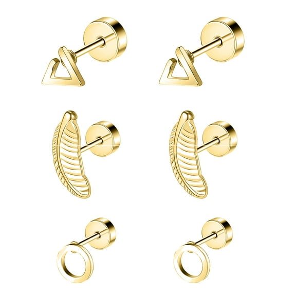 ZS 20G 3 Pairs Leaf Stud Earring Circle Cartilage Conch Helix Piercing Triangle Ear Piercing Jewelry