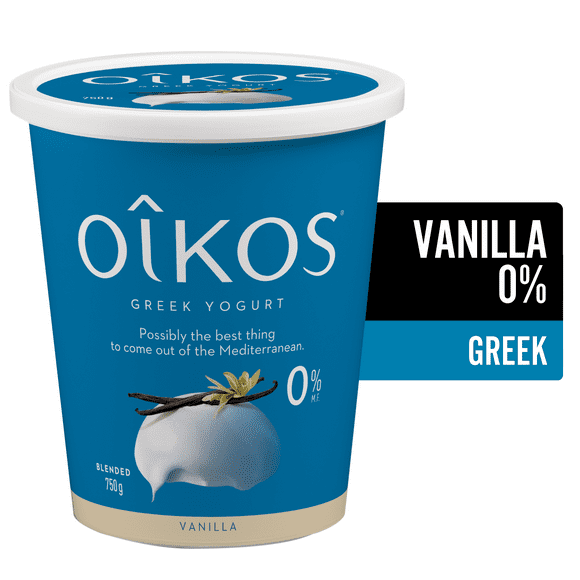 Oikos Greek Yogurt, Vanilla, Blended, 0% M.F., 750 g