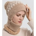 thumbnail image 3 of GRNSHTS Women Winter Beanie Hats One-Piece Fleece Lined Knit Balaclavas Mask Set Skull Neck Circle Scarf Ski Snow Hat Cap with Pompom (A Khaki), 3 of 9
