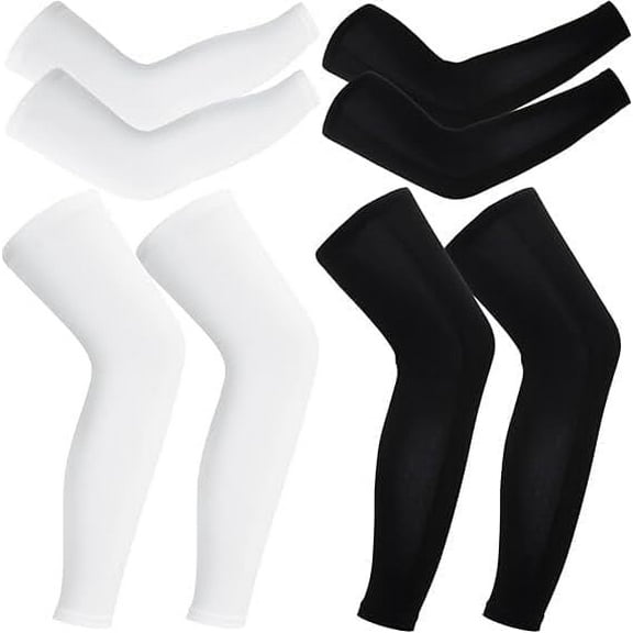 2 Pair Compression Leg Sleeves and Arm Sleeve,UV Protection & Full Leg Coverage,Anti-Slip Silicone Grip,White & Black
