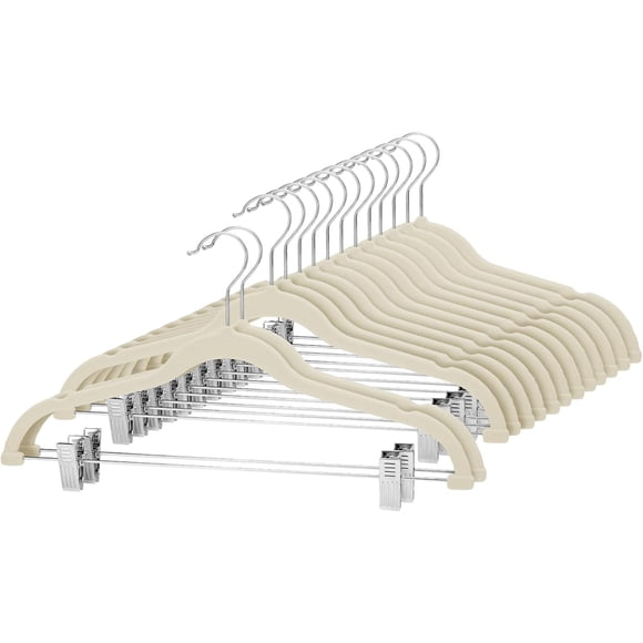 Perchas para faldas Cozymood Velvet, 36 paquetes con clips, 36 unidades, color beige
