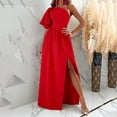 thumbnail image 1 of Womens Plus Size Dresses Women's Autumn Solid Color Ruffled Slanted Shoulder Hem Slit Short Sleeve Slanted Shoulder Dress Short Sleeve Dress on Clearance, 1 of 7