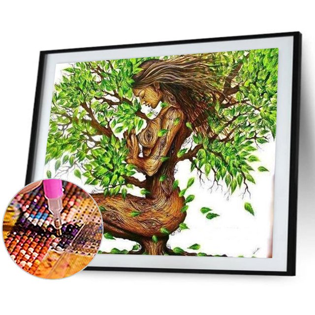 Cuadros Decorativos Kits de pintura de diamante de mujer de raíz de árbol taladro redondo completo decoración de pared para el hogar arte artesanal Tmvgtek embutido en tela