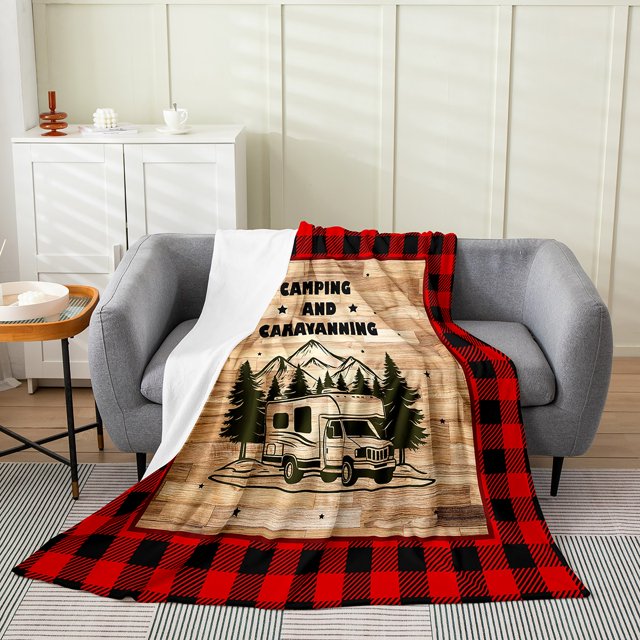 Erosebridal Rustic RV Car Throw Blanket for Couch, Camper Plush Blanket, Jungle Adventure Decor