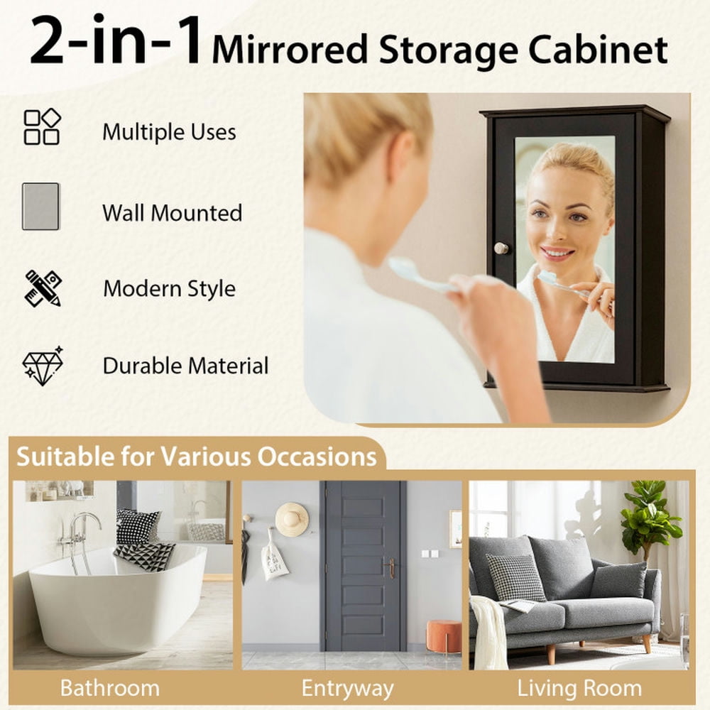 Finihen Bathroom Wall Cabinet, Wall Mounted Bathroom Mirror Cabinet, Bathroom Wall Cabinet with Single Mirror Door, for Bathroom, Brown Finihen Bathroom Wall Cabinet, Wall Mounted Bathroom Mirror Cabinet, Bathroom Wall Cabinet with Single Mirror Door, for Bathroom, Brown