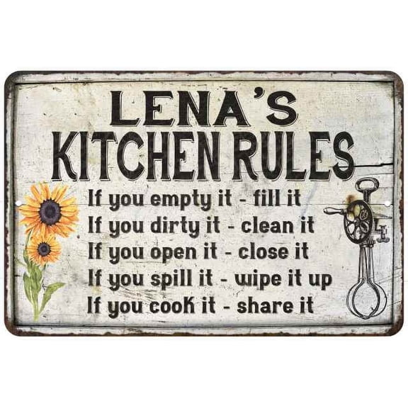 Lena's Kitchen Rules Chic Sign Vintage Decor 8 x 12 High Gloss Metal 208120032262