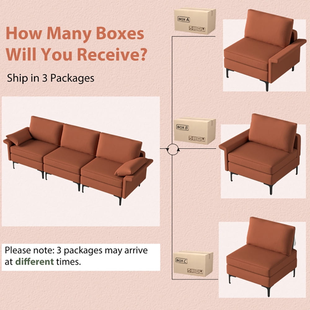 Finihen Sectional Sofa Couch, 3-Seat Sofa, Large 3-Seat Sofa Sectional with Metal Legs and 2 USB Ports for 3-4 people, for Living Room, Bedroom, Rust Red Finihen Sectional Sofa Couch, 3-Seat Sofa, Large 3-Seat Sofa Sectional with Metal Legs and 2 USB Ports for 3-4 people, for Living Room, Bedroom, Rust Red