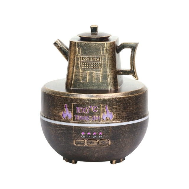 Vintage Mini Aromatherapy Diffuser - Antique Copper Kettle Ultrasonic Humidifier with LED Light, USB Essential Oil Room Sprayer