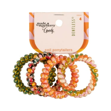 Goody Tru X Maeberry Creaseless Spiral Hair Ties, All Hair Types, Multicolor Prints, 4 Ct