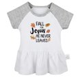 thumbnail image 1 of Fall For Jesus He Never Leaves Novelty Dresses For Baby, Newborn Babies Skirts, Infant Princess Dress, 0-24M Kids Graphic Clothes (Gray Raglan Dresses, 6-12 Months), 1 of 4
