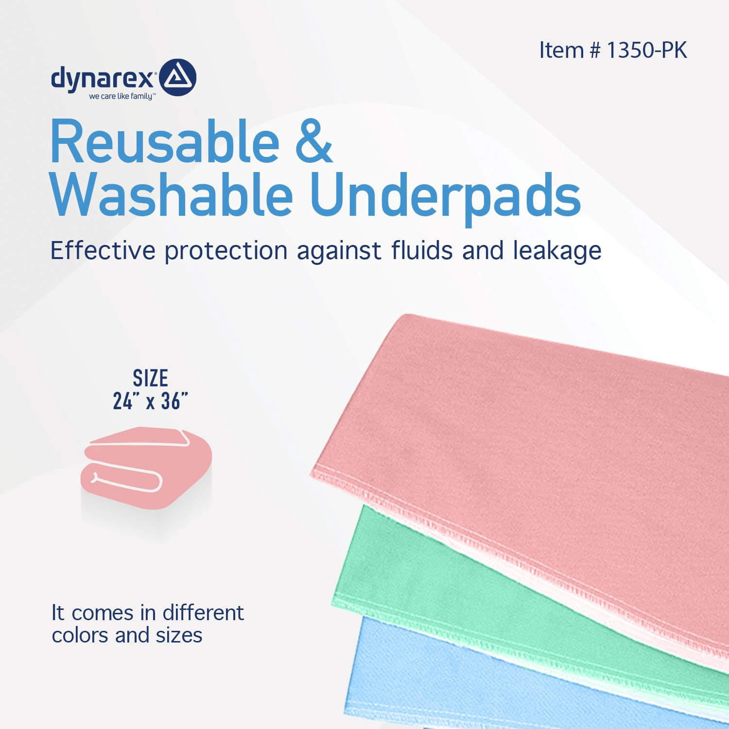 Dynarex DynaCare Incontinence Bed Pads, Reusable Washable Underpads, 24" x 36", Pink, 3 Count
